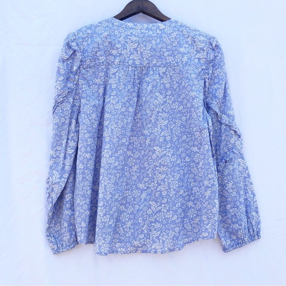 J.CREW | FLORAL RUFFLE LONG SLEEVED LIGHT BLUE AND WHITE BLOUSE MEDIUM - Picture 8 of 8